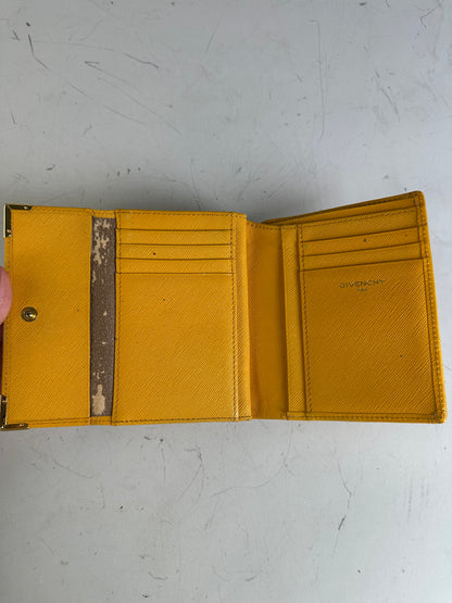 Vintage Givenchy Saffiano Leather Wallet Yellow Silver