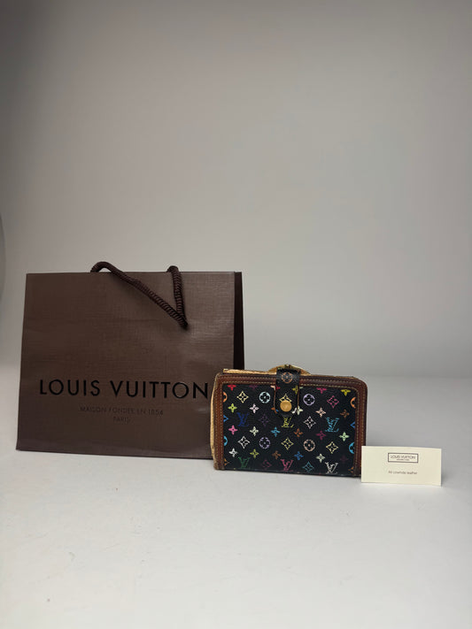 Vintage Louis Vuitton Murakami Leather Monogram Wallet Black Multicolor