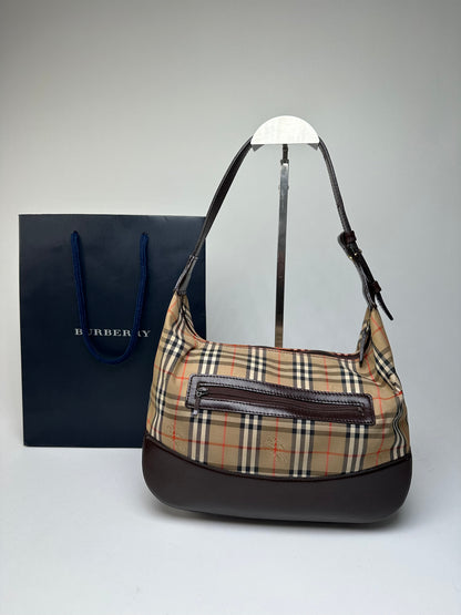 Vintage Burberry Haymarket Check Shoulder Bag Beige Brown