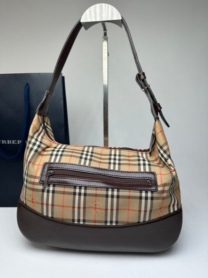 Vintage Burberry Haymarket Check Shoulder Bag Beige Brown