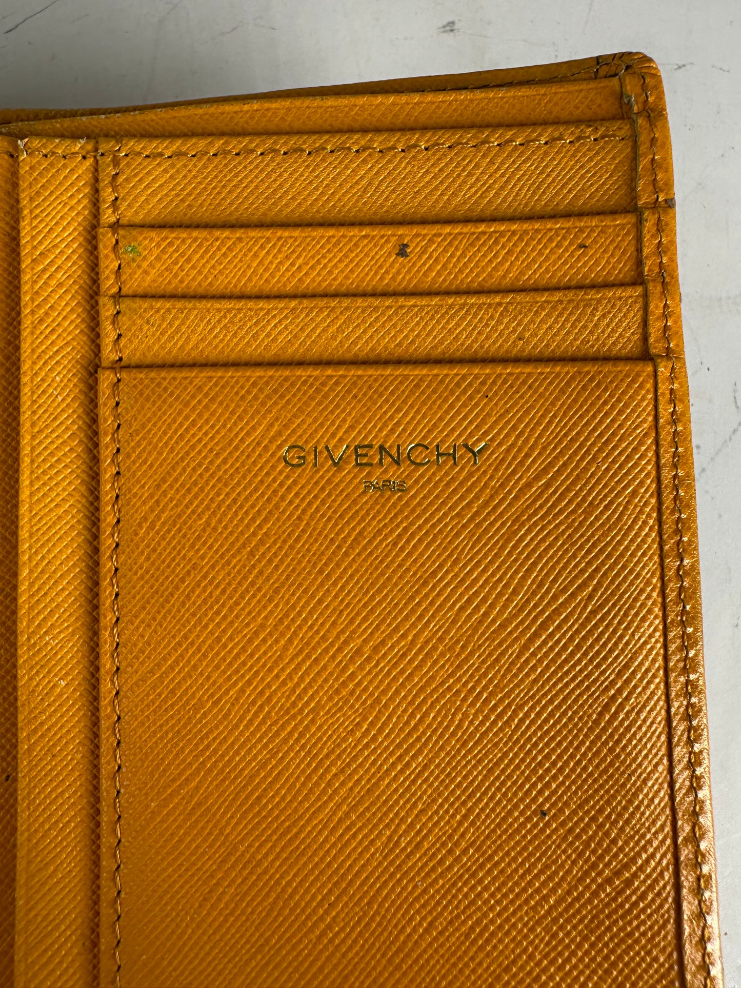 Vintage Givenchy Saffiano Leather Wallet Yellow Silver