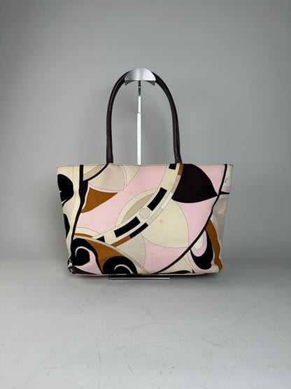 Vintage Pucci Abstract Canvas Tote Pink Cream Brown