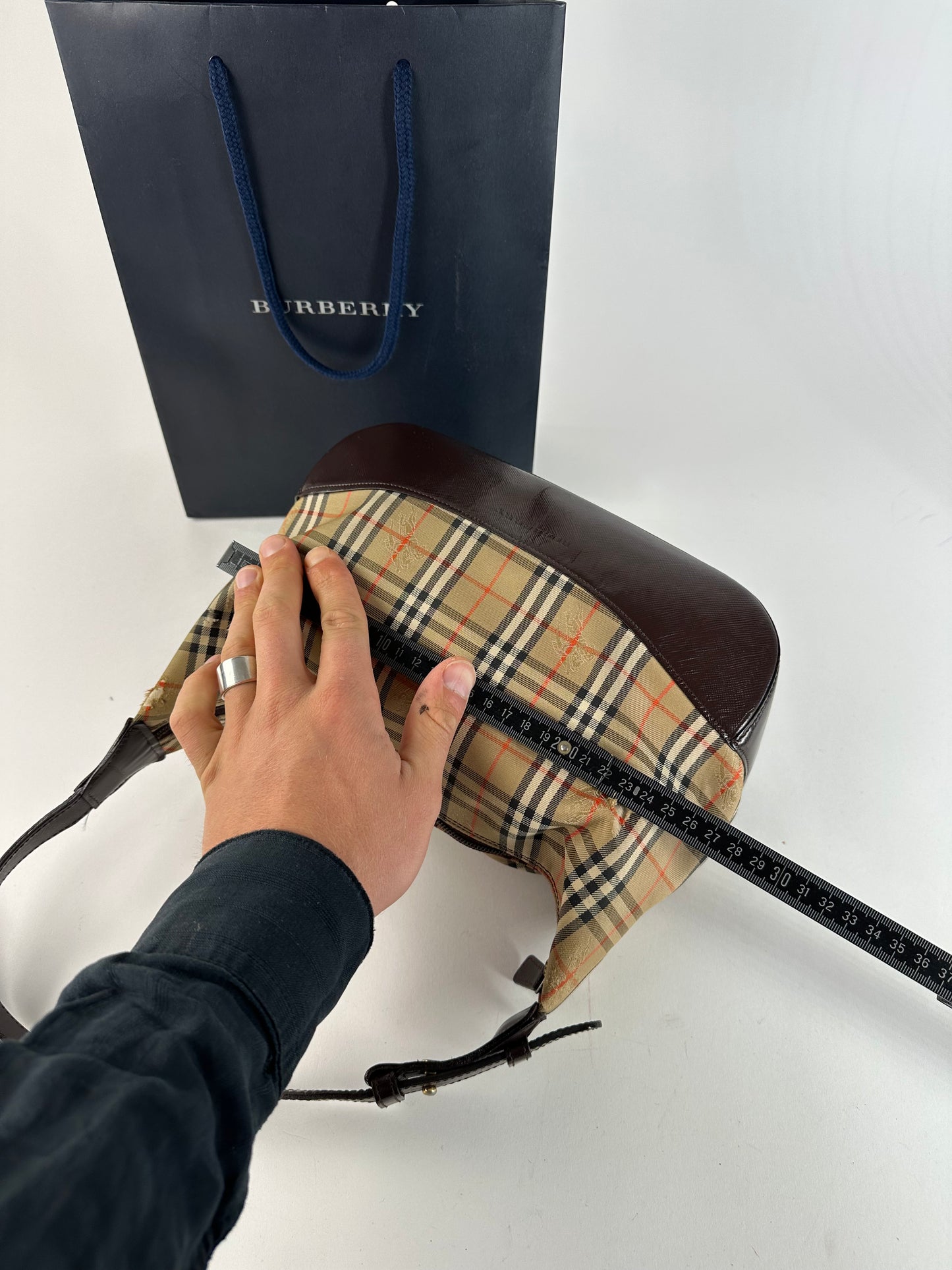 Vintage Burberry Haymarket Check Shoulder Bag Beige Brown