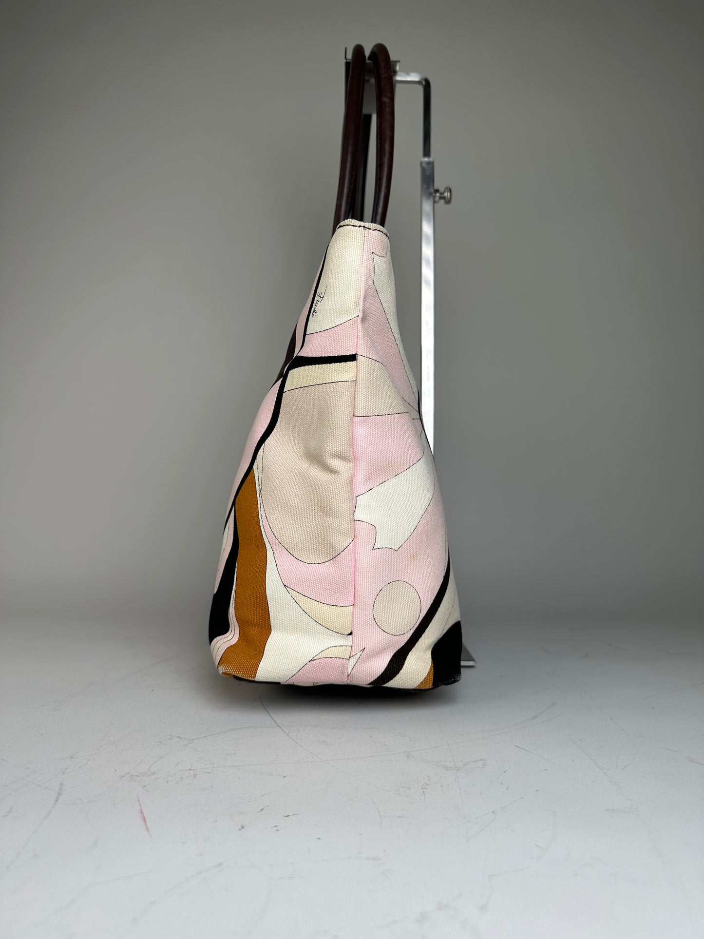 Vintage Pucci Abstract Canvas Tote Pink Cream Brown
