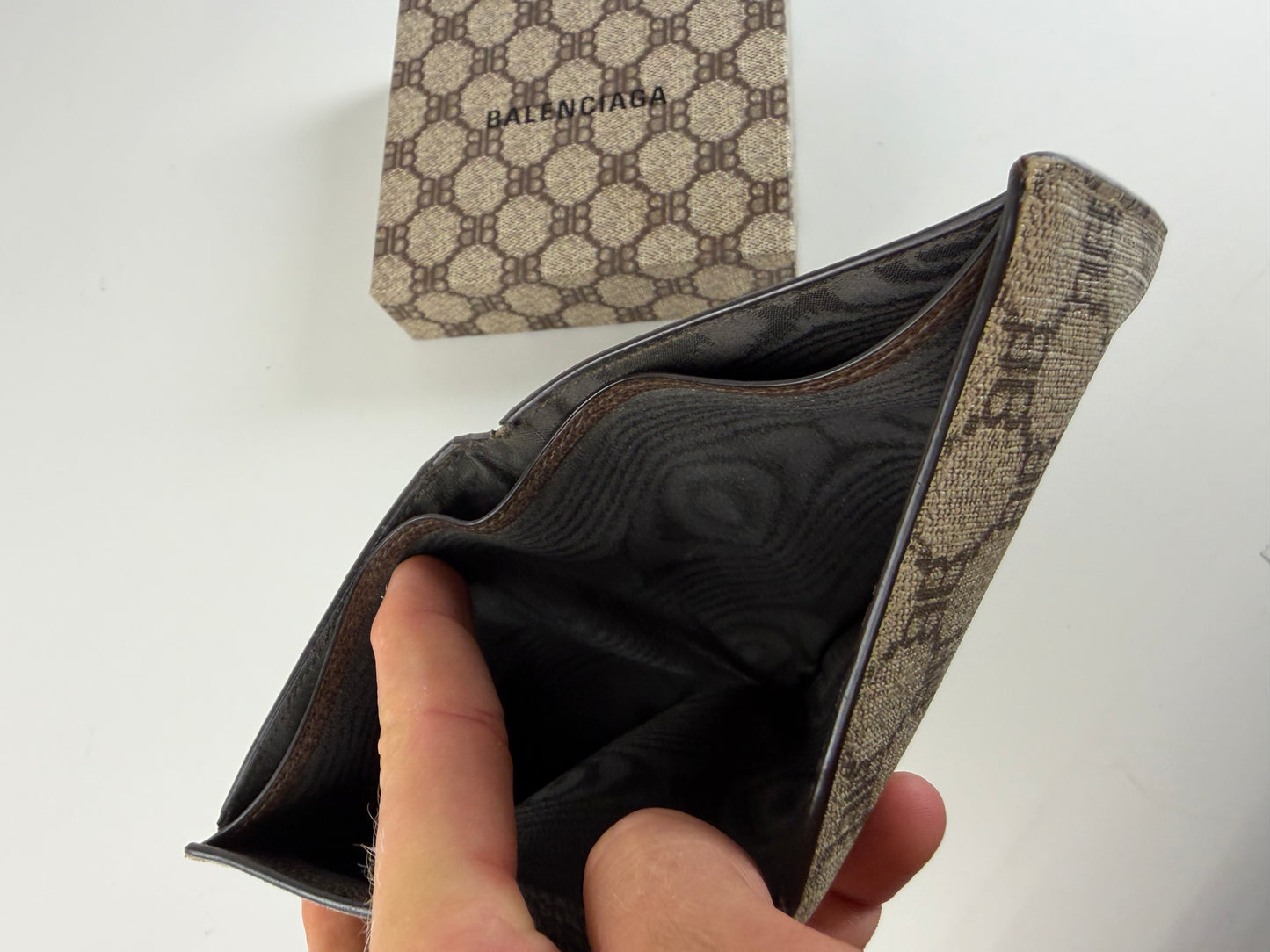 Vintage Balenciaga BB Monogram Canvas Wallet Beige Brown