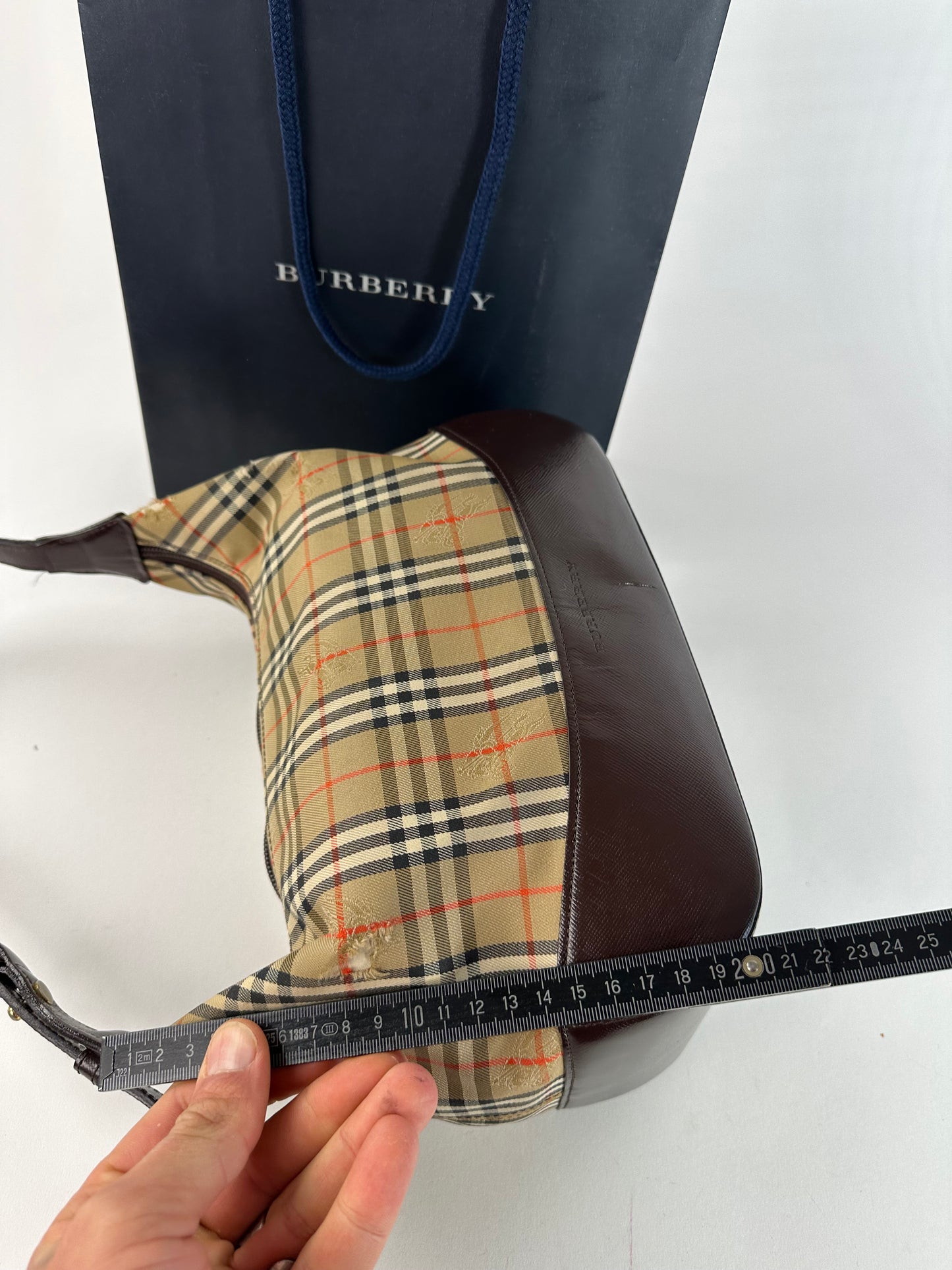 Vintage Burberry Haymarket Check Shoulder Bag Beige Brown