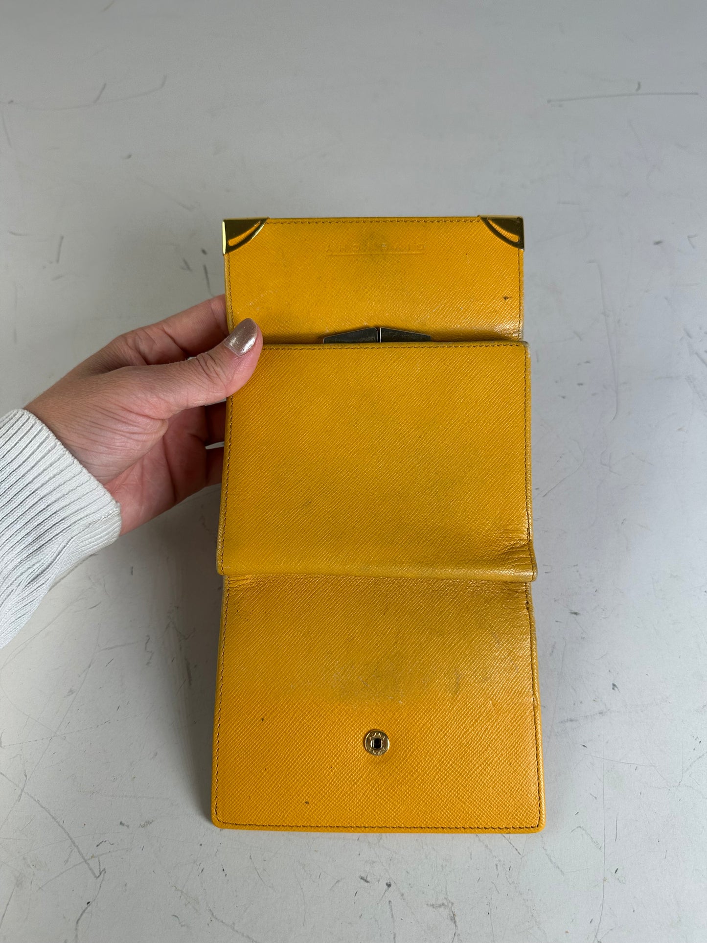 Vintage Givenchy Saffiano Leather Wallet Yellow Silver