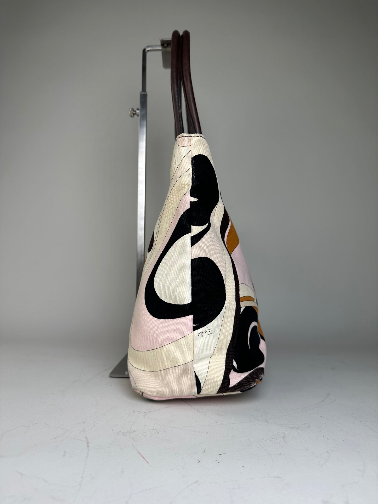Vintage Pucci Abstract Canvas Tote Pink Cream Brown