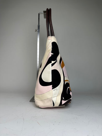 Vintage Pucci Abstract Canvas Tote Pink Cream Brown