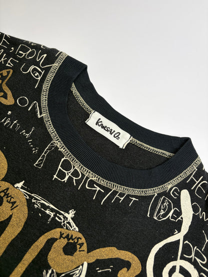 Vintage Kansai Yamamoto Graphic Short Sleeve Top Black S