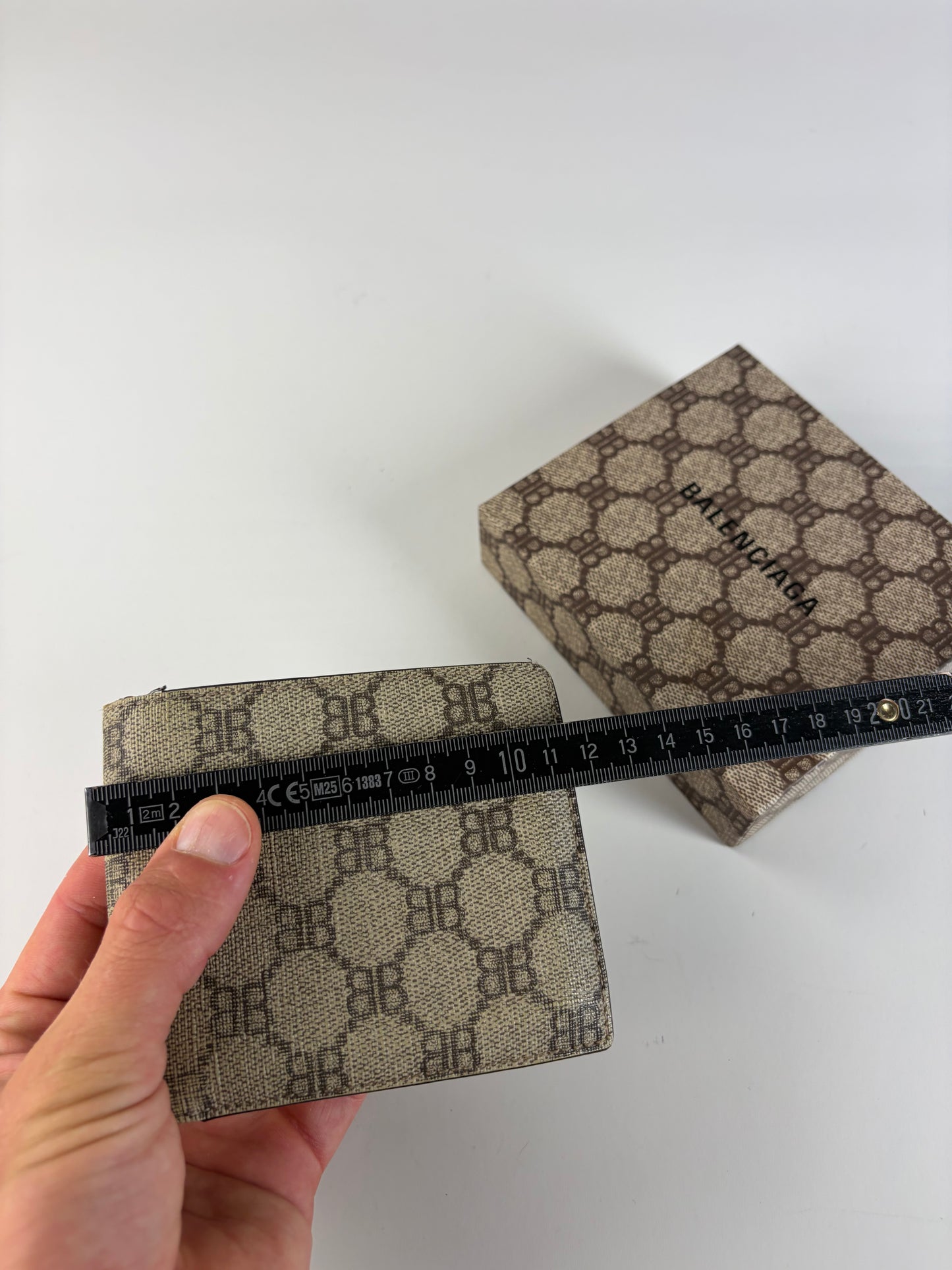 Vintage Balenciaga BB Monogram Canvas Wallet Beige Brown