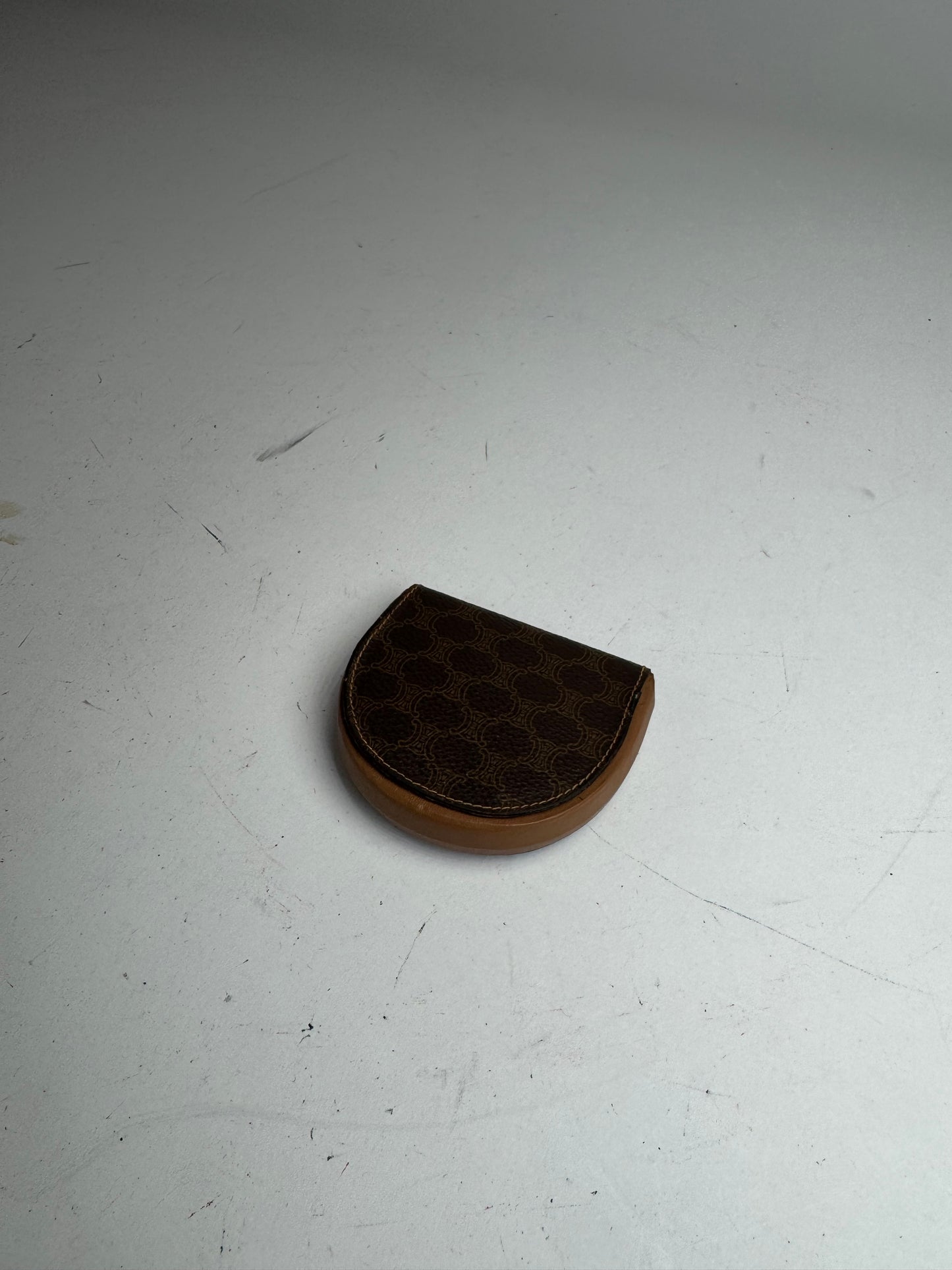 Vintage Celine Triomphe Monogram Leather Purse Brown