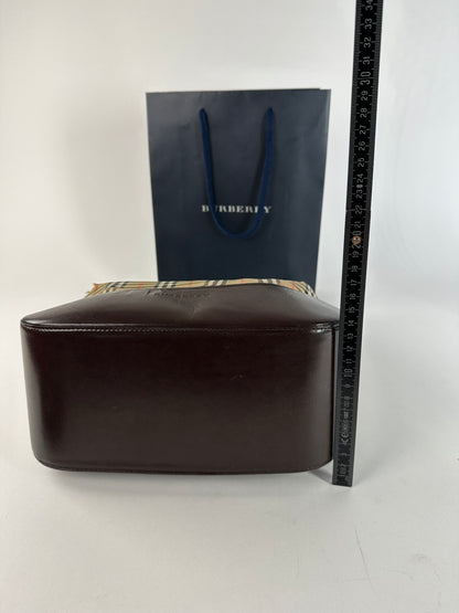 Vintage Burberry Haymarket Check Shoulder Bag Beige Brown