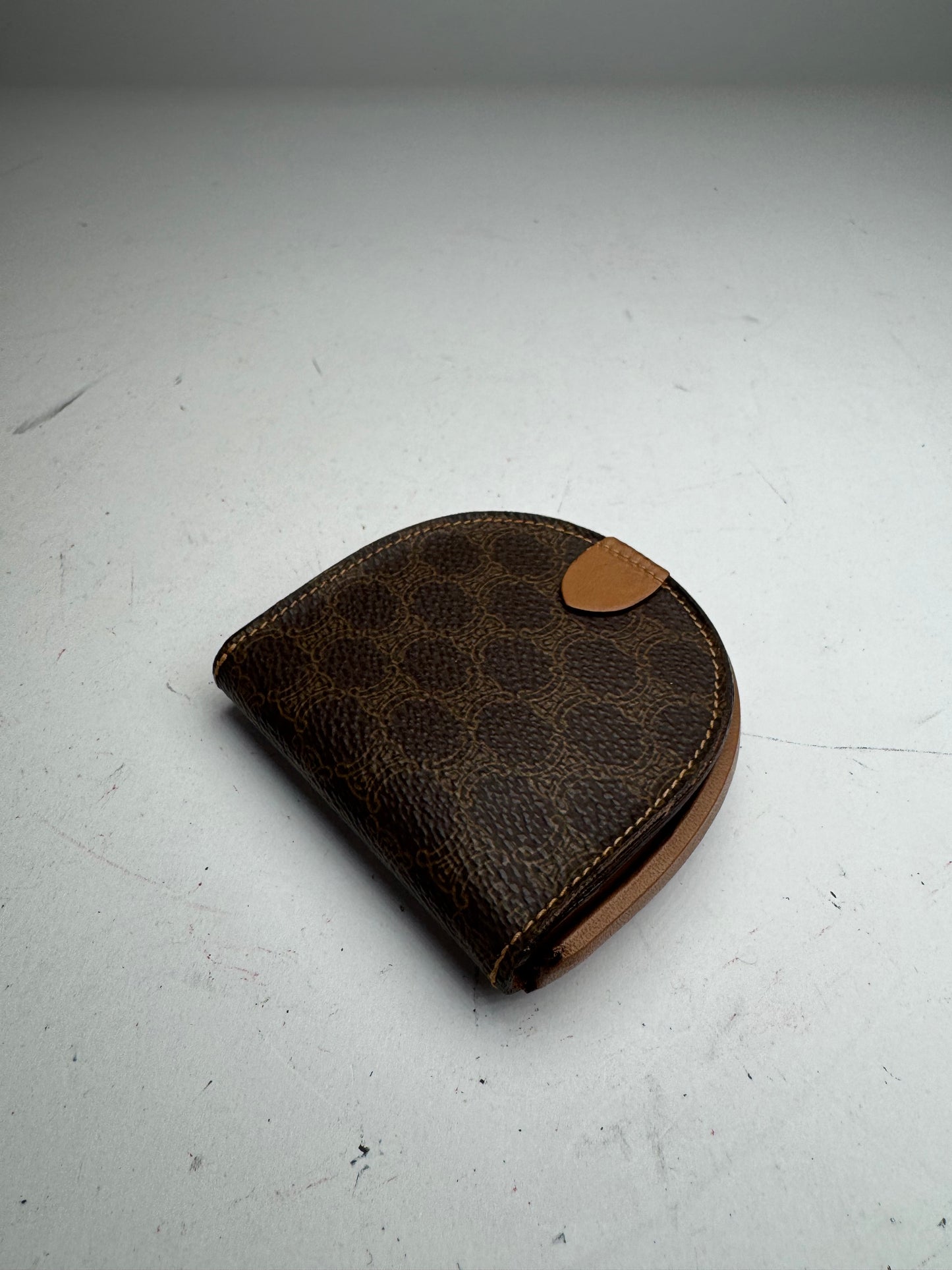 Vintage Celine Triomphe Monogram Leather Purse Brown