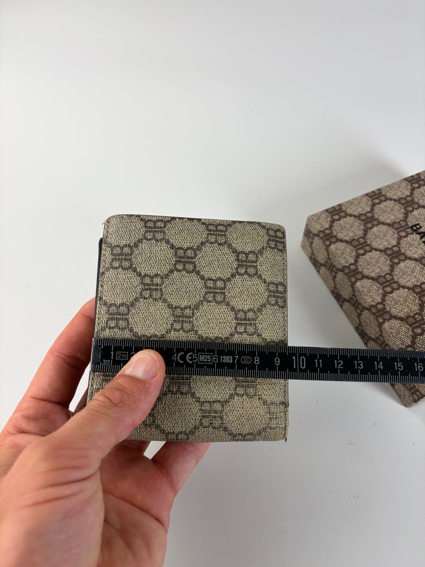 Vintage Balenciaga BB Monogram Canvas Wallet Beige Brown