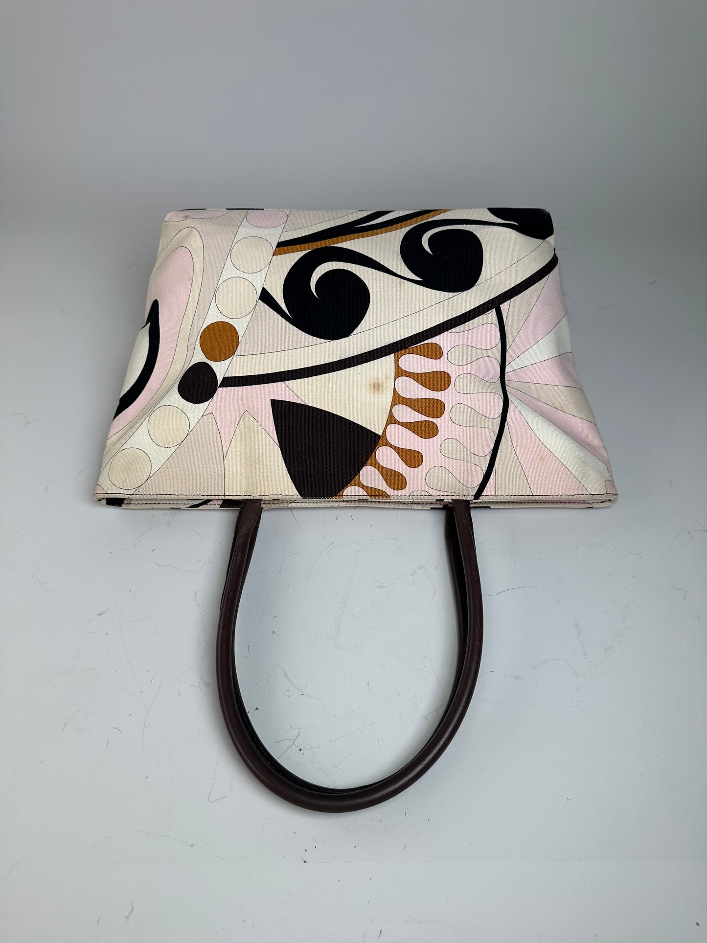 Vintage Pucci Abstract Canvas Tote Pink Cream Brown