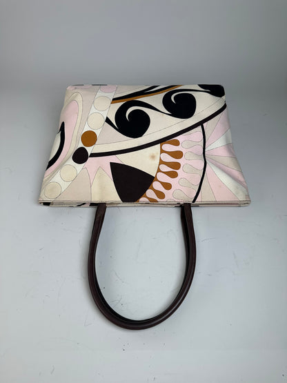Vintage Pucci Abstract Canvas Tote Pink Cream Brown