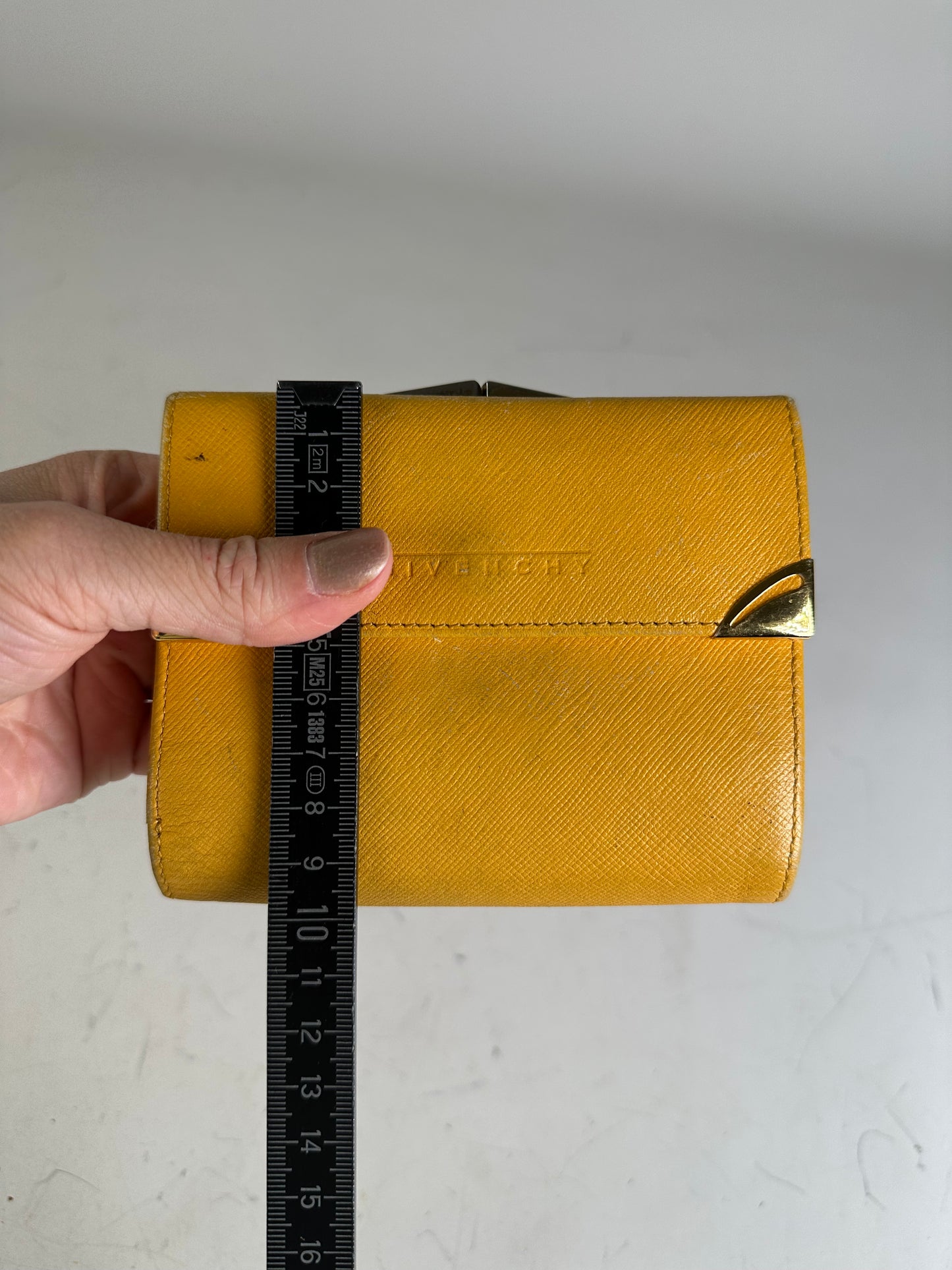 Vintage Givenchy Saffiano Leather Wallet Yellow Silver