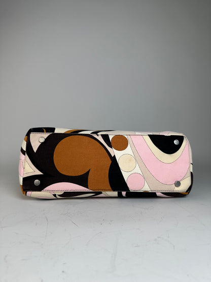 Vintage Pucci Abstract Canvas Tote Pink Cream Brown