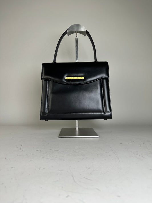 Vintage Givenchy Smooth Leather Handbag Black Gold