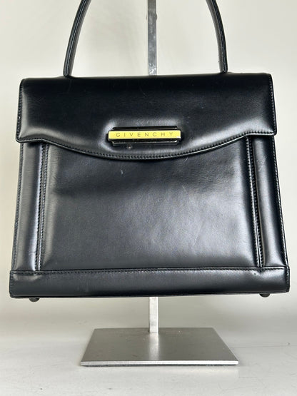 Vintage Givenchy Smooth Leather Handbag Black Gold