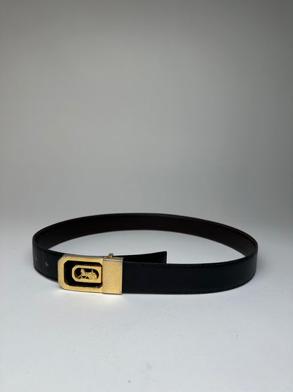 Vintage Celine Sulky Reversible Leather Belt Black 80 cm