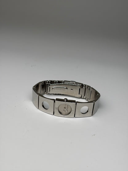 Vintage Courreges Stainless Steel Logo Bracelet Watch Silver