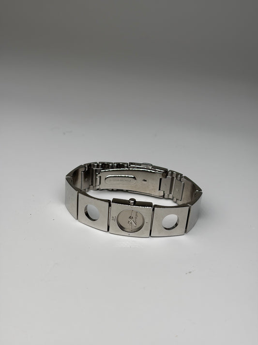 Vintage Courreges Stainless Steel Logo Bracelet Watch Silver