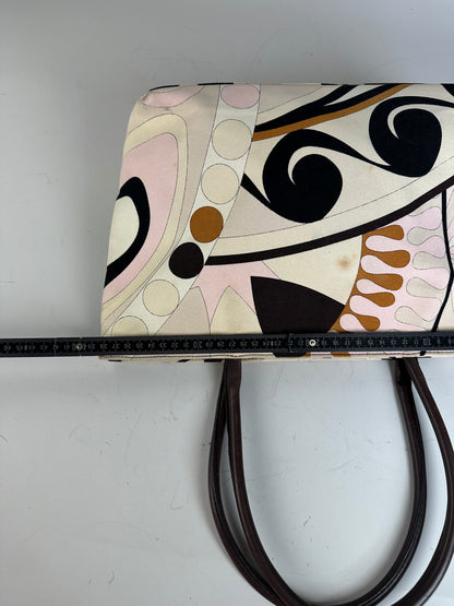 Vintage Pucci Abstract Canvas Tote Pink Cream Brown