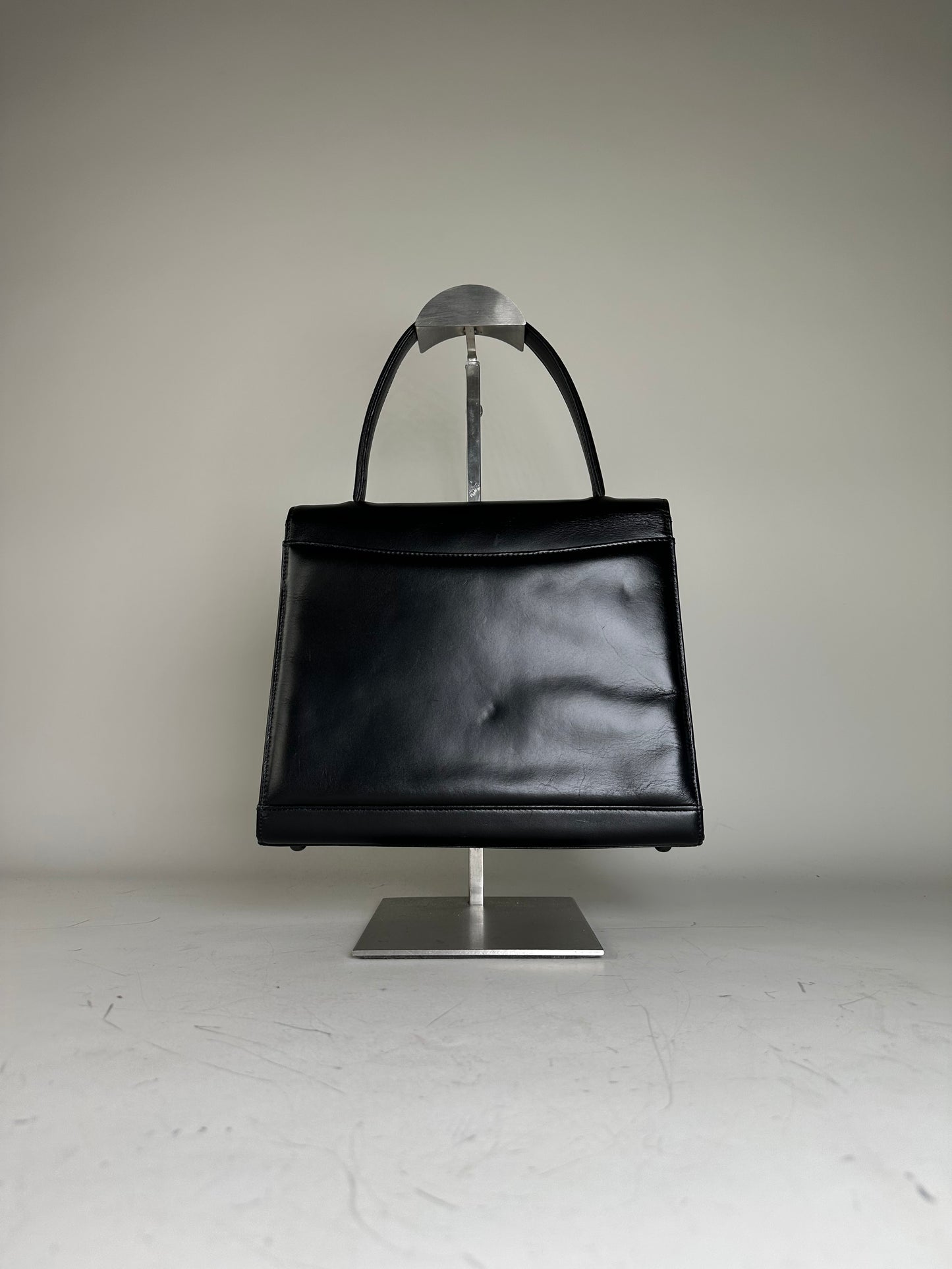Vintage Givenchy Smooth Leather Handbag Black Gold