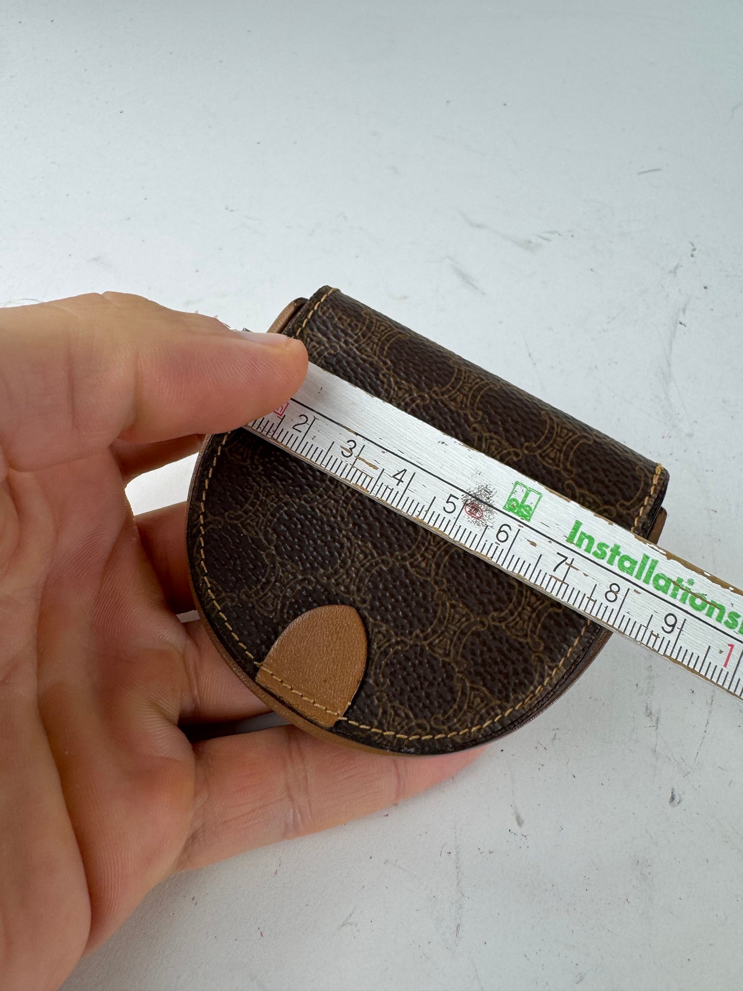 Vintage Celine Triomphe Monogram Leather Purse Brown