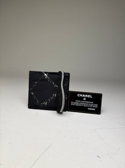 Vintage Chanel Nylon Card Holder Black White Silver