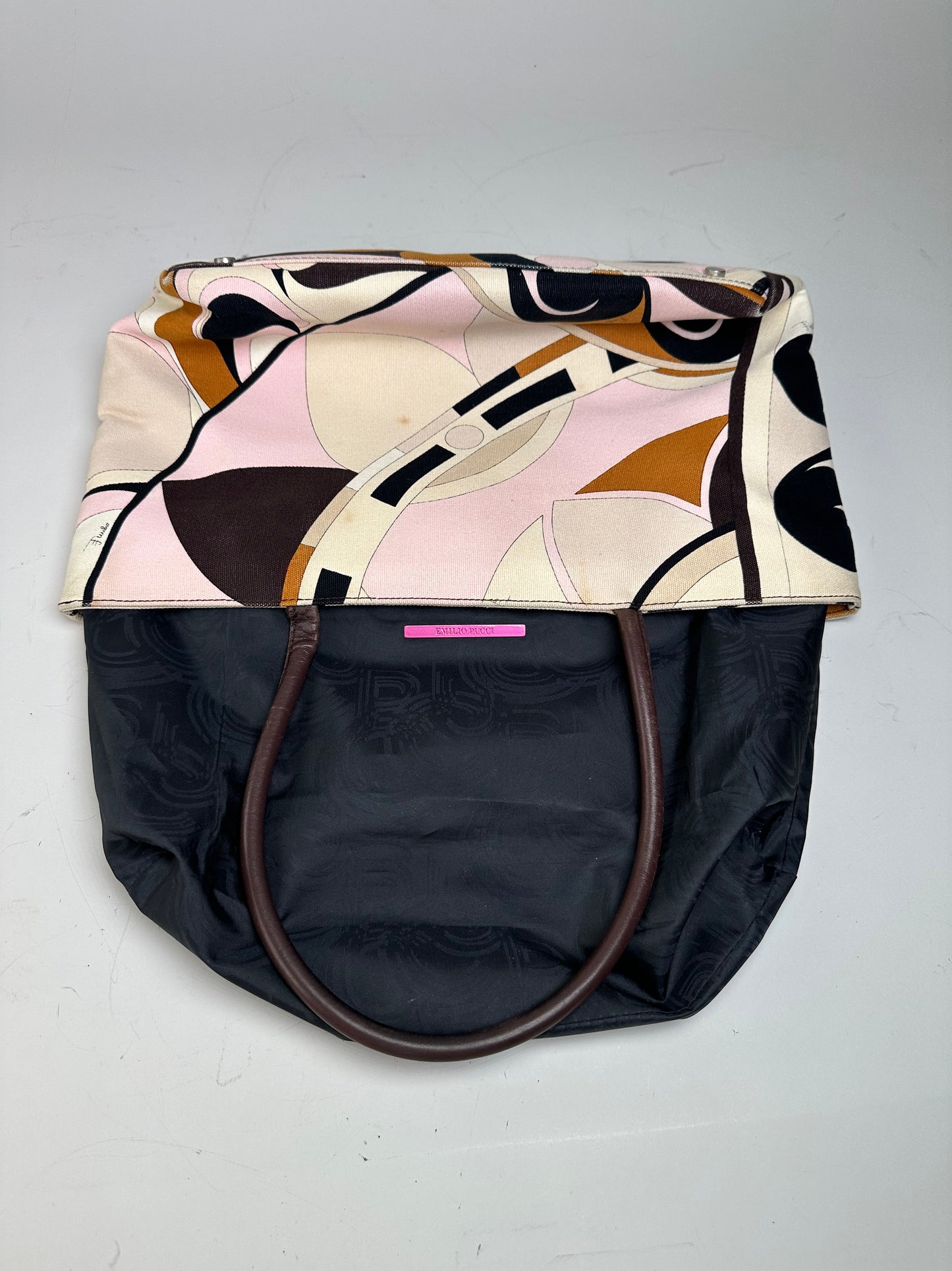 Vintage Pucci Abstract Canvas Tote Pink Cream Brown