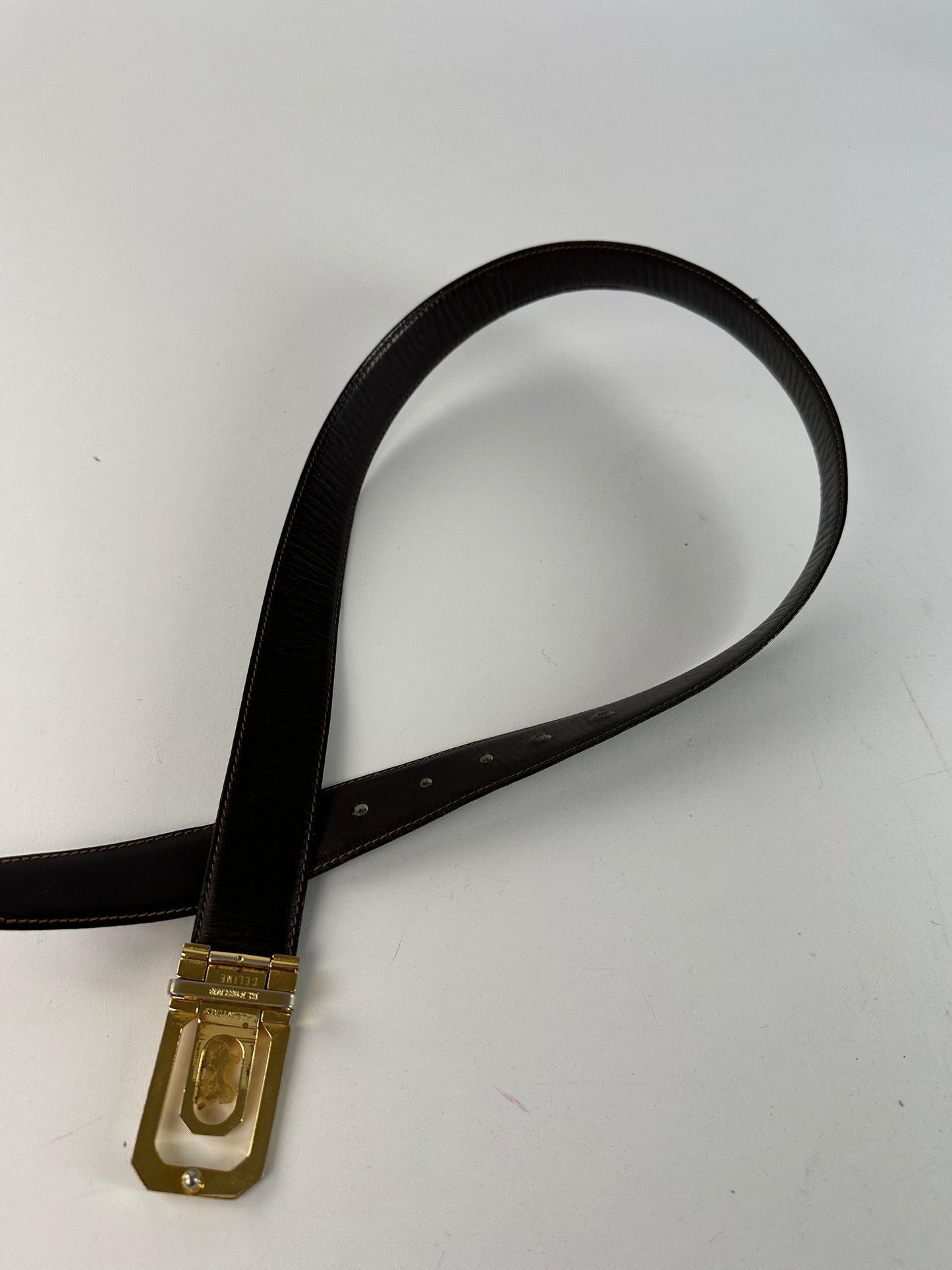 Vintage Celine Sulky Reversible Leather Belt Black 80 cm