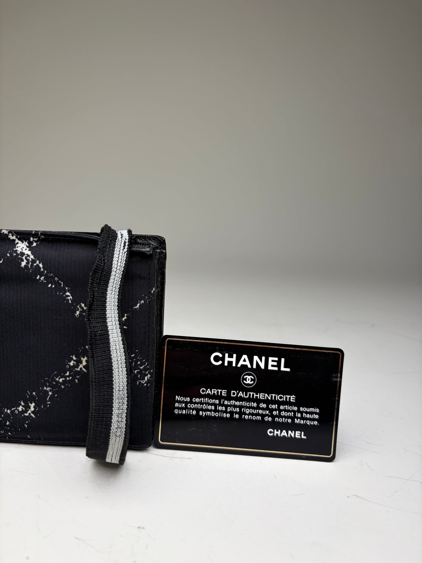 Vintage Chanel Nylon Card Holder Black White Silver