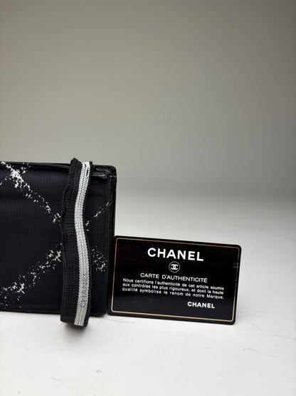 Vintage Chanel Nylon Card Holder Black White Silver