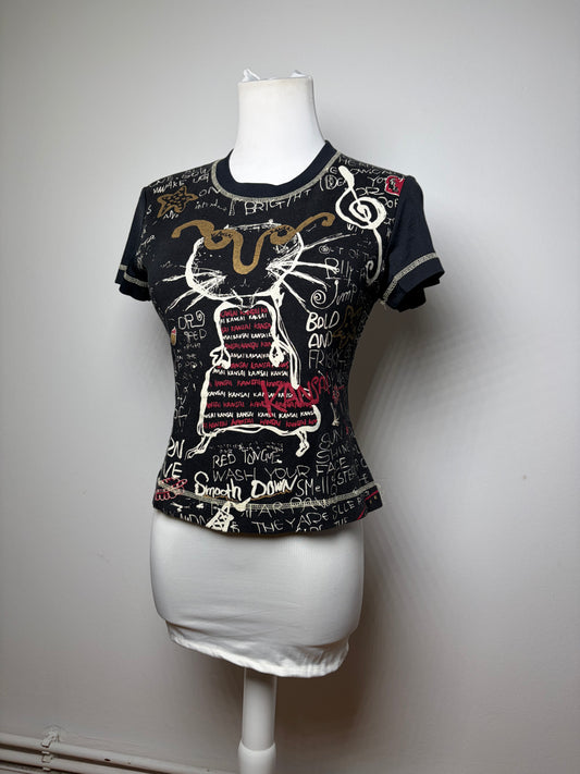 Vintage Kansai Yamamoto Graphic Short Sleeve Top Black S