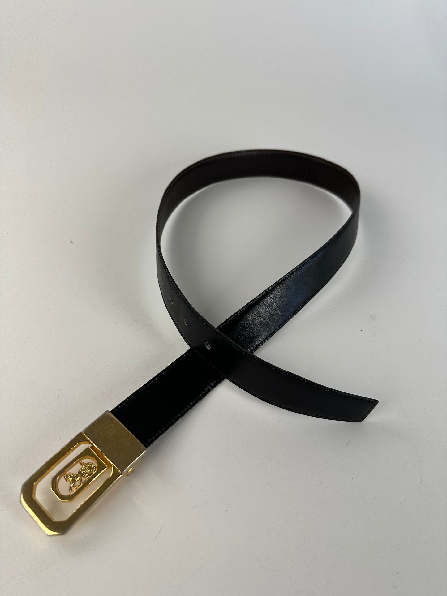 Vintage Celine Sulky Reversible Leather Belt Black 80 cm
