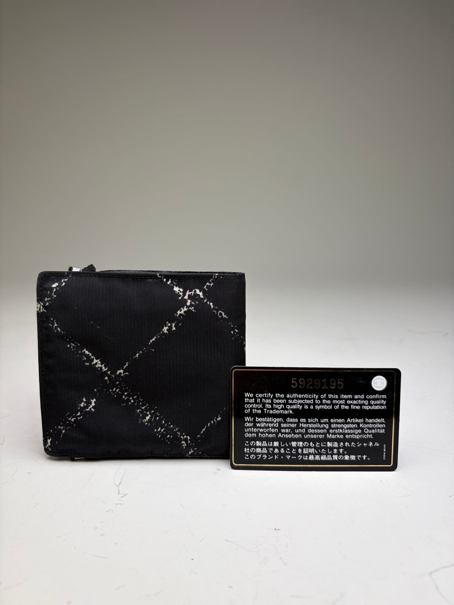 Vintage Chanel Nylon Card Holder Black White Silver