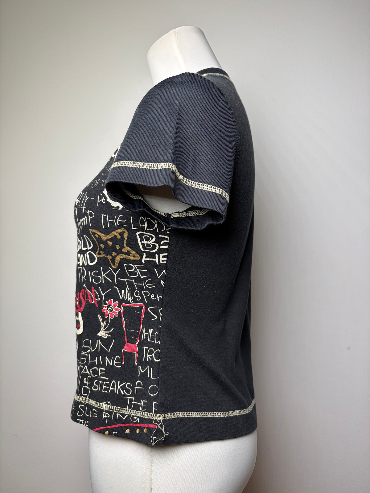 Vintage Kansai Yamamoto Graphic Short Sleeve Top Black S