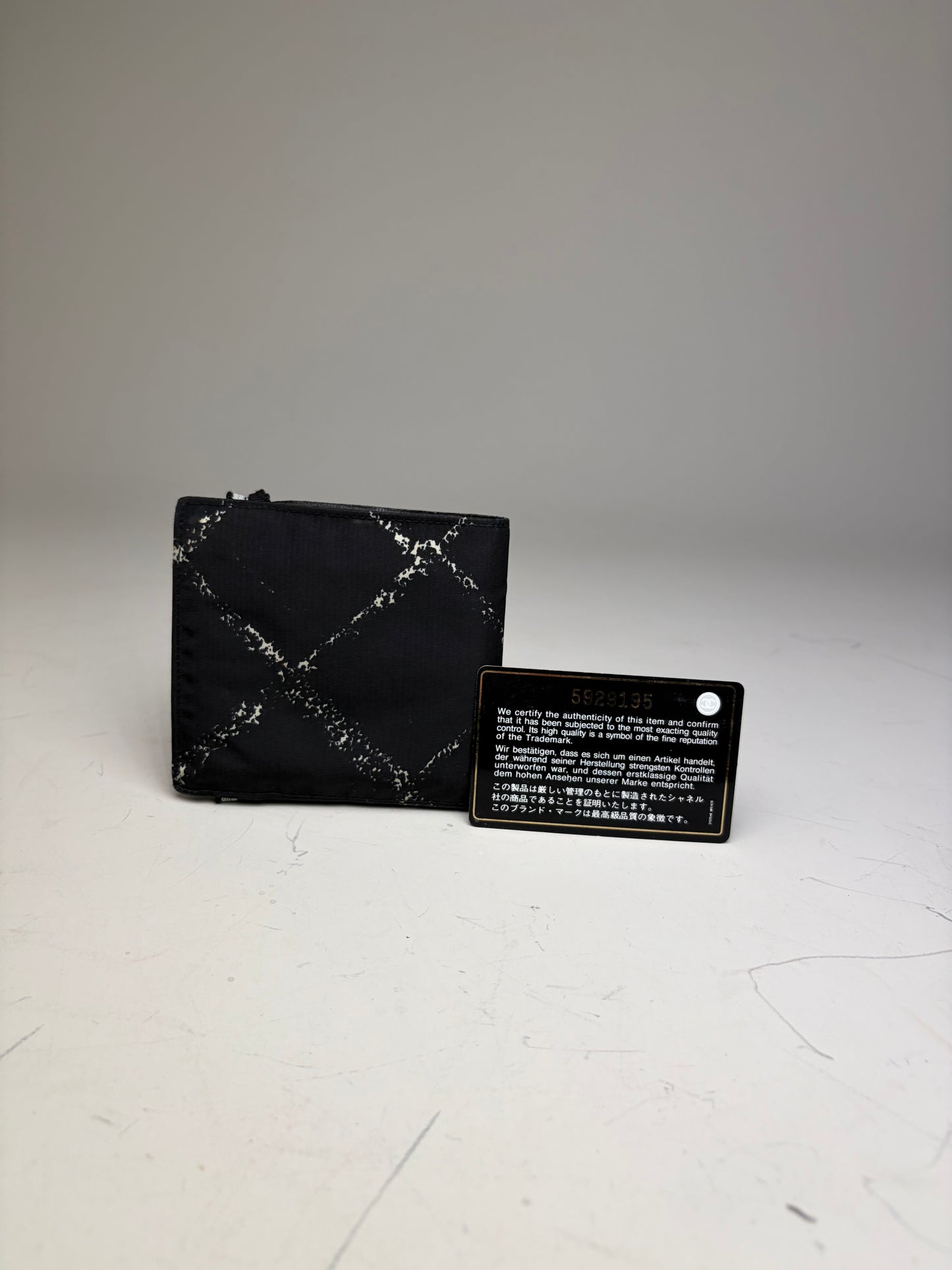 Vintage Chanel Nylon Card Holder Black White Silver
