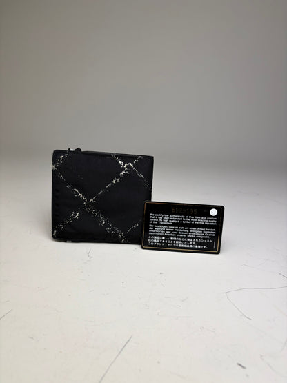 Vintage Chanel Nylon Card Holder Black White Silver