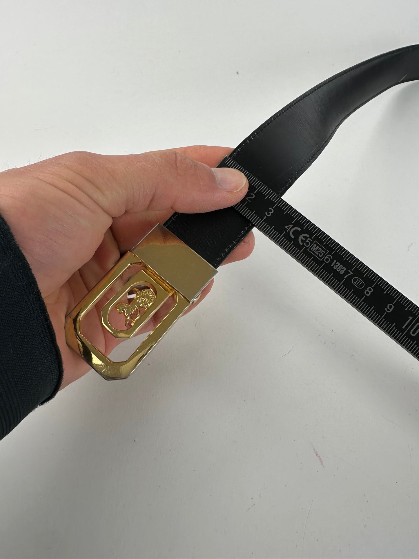 Vintage Celine Sulky Reversible Leather Belt Black 80 cm