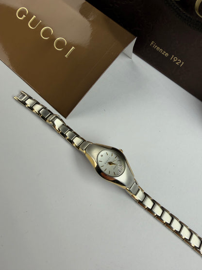 Vintage Gucci Stainless Steel Ladies Quartz Watch Late 1990s Silver Gold