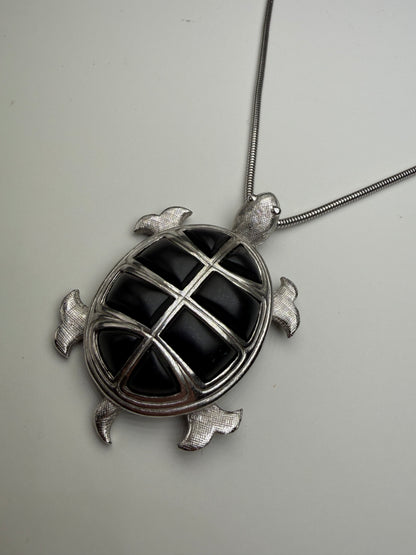 Vintage Givenchy Logo Pendant Necklace Silver Black