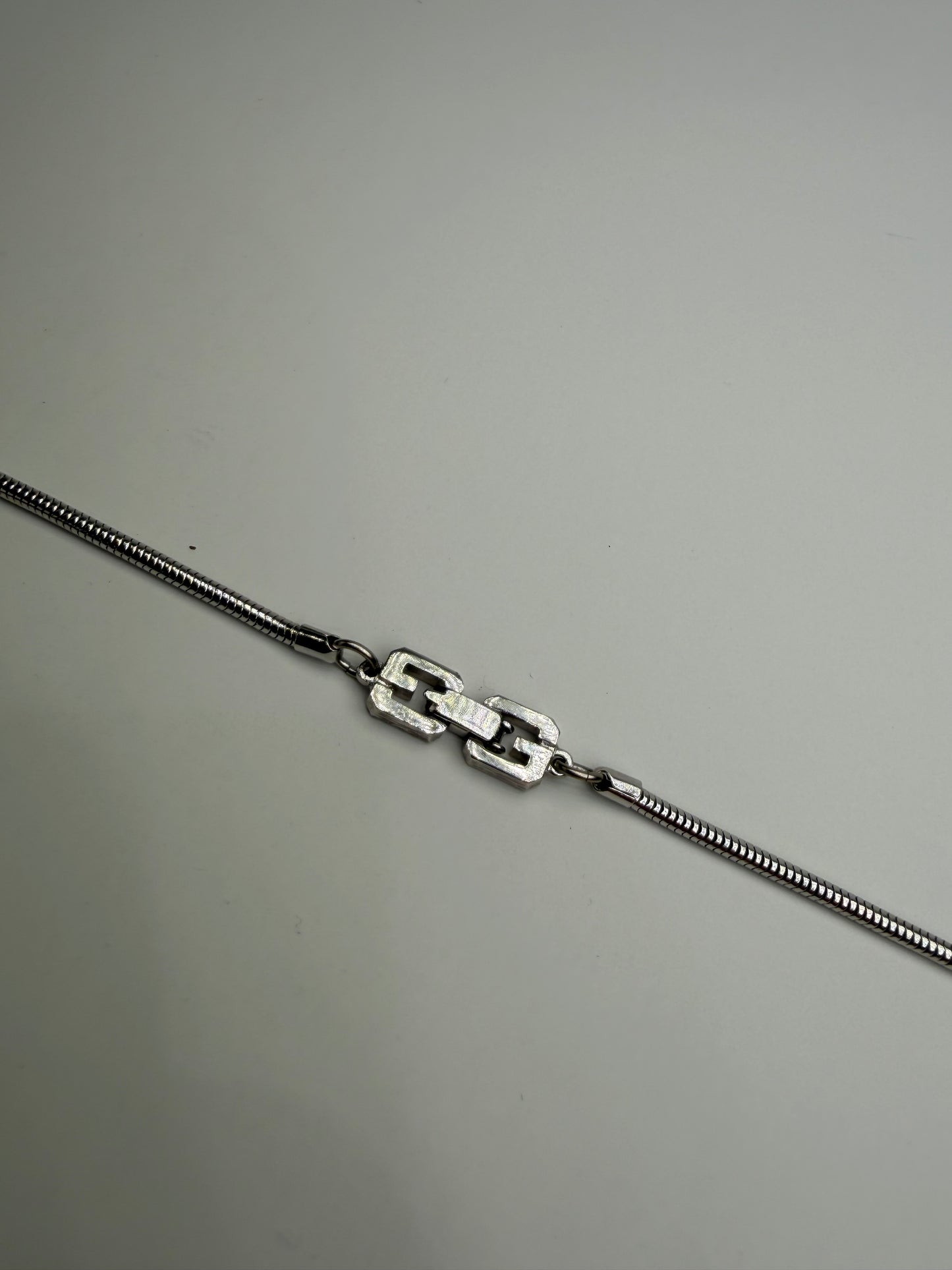 Vintage Givenchy Logo Pendant Necklace Silver Black