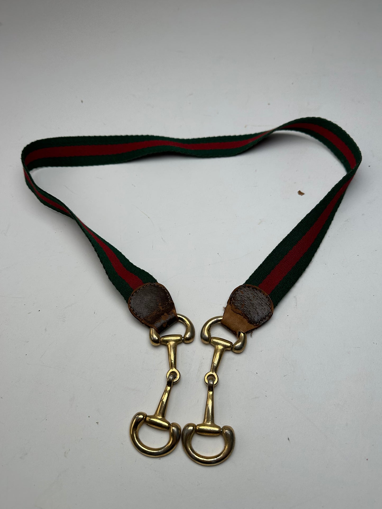 Vintage Gucci Canvas Horsebit Belt Green Red