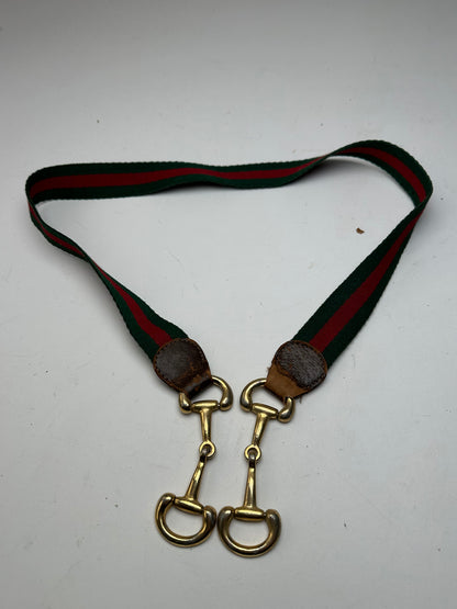 Vintage Gucci Canvas Horsebit Belt Green Red