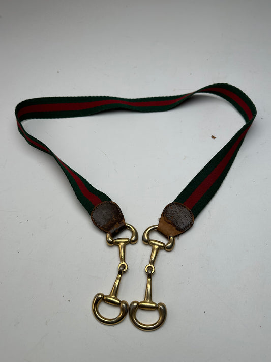 Vintage Gucci Canvas Horsebit Belt Green Red