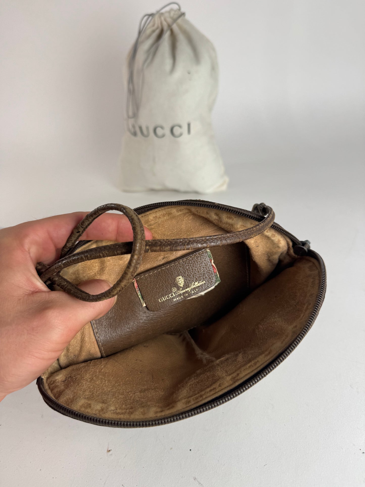 Vintage Gucci Monogram Leather Bag Brown Grey